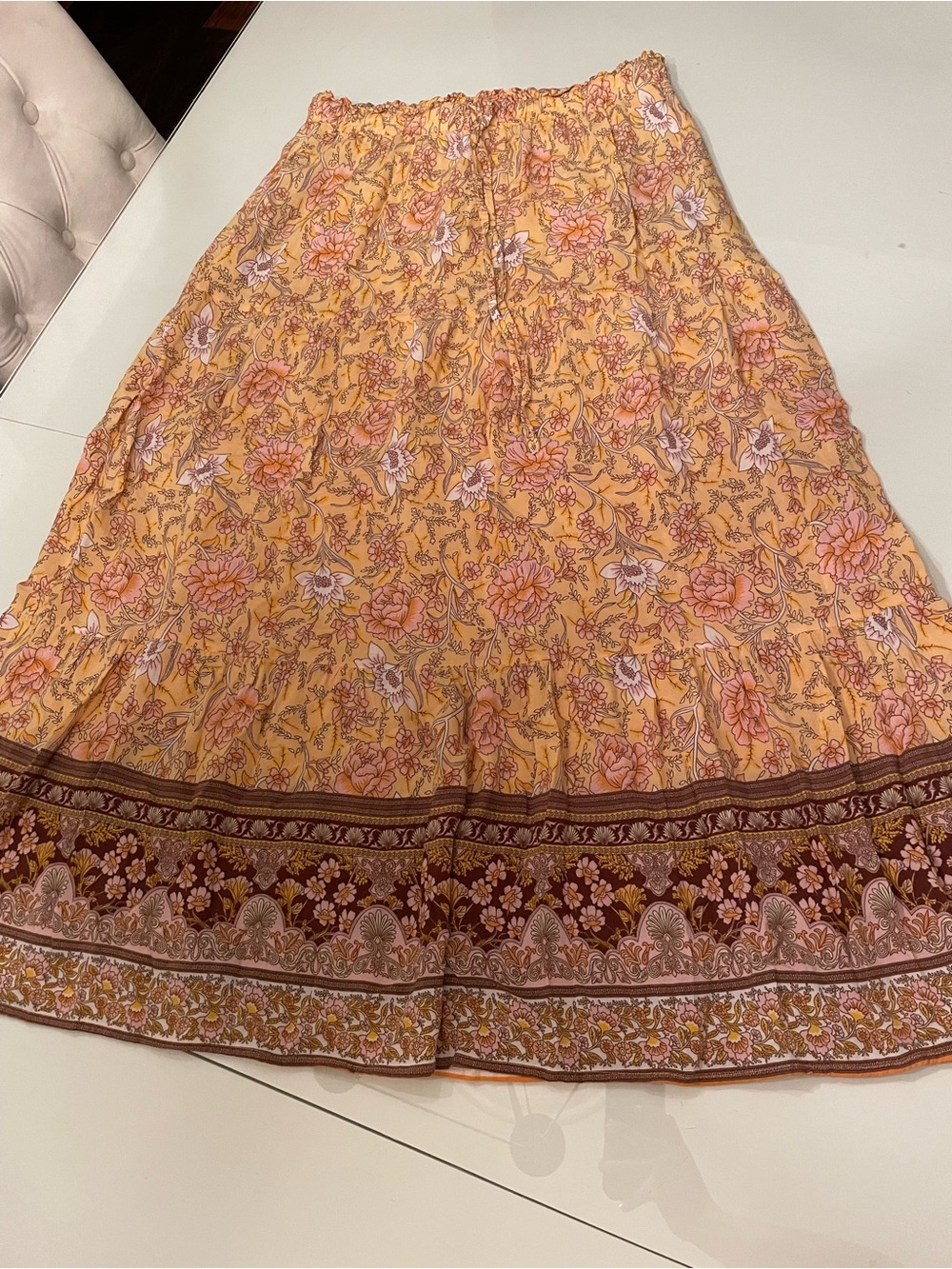 Bohemian Peach Floral Tiered Maxi Skirt